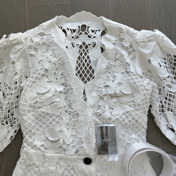 Self Portrait Lattice Embroidered White Playsuit Romper US 4 Bridal Wedding - Picture 5 of 13